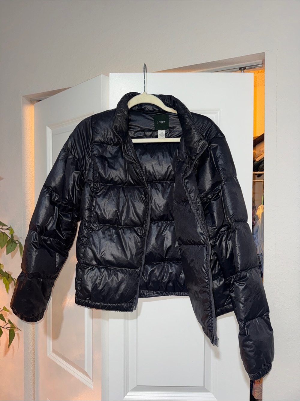J. Crew Black Shiny Quilted Puffer Jacket